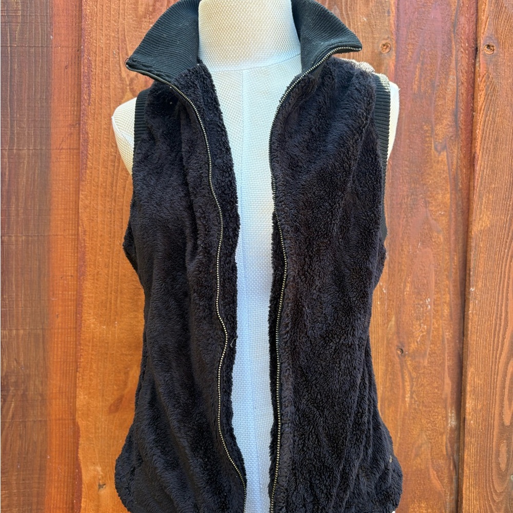 Prana Black Fleece Vest with High Collar